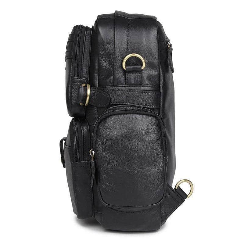 Black Brown Genuine Leather Backpack