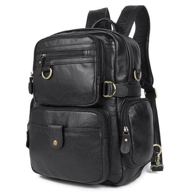 Black Brown Genuine Leather Backpack