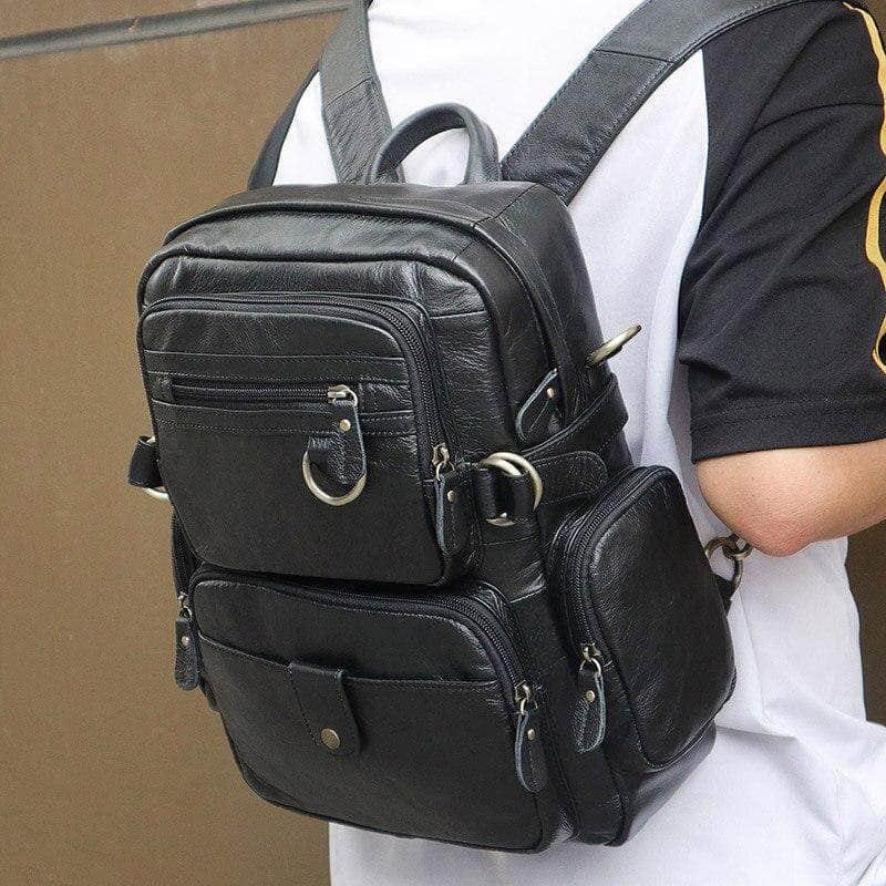 Black Brown Genuine Leather Backpack