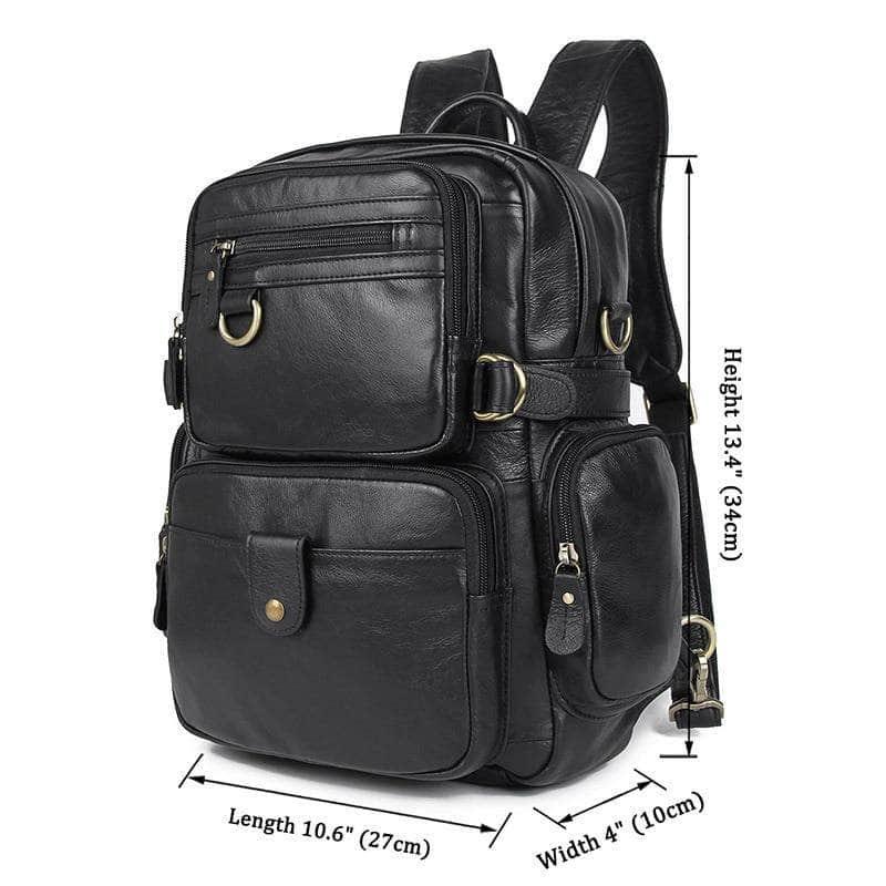 Black Brown Genuine Leather Backpack