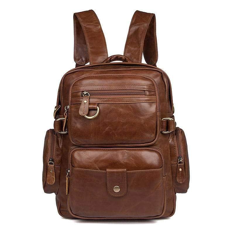 Black Brown Genuine Leather Backpack