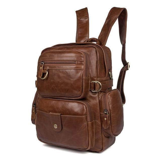 Black Brown Genuine Leather Backpack