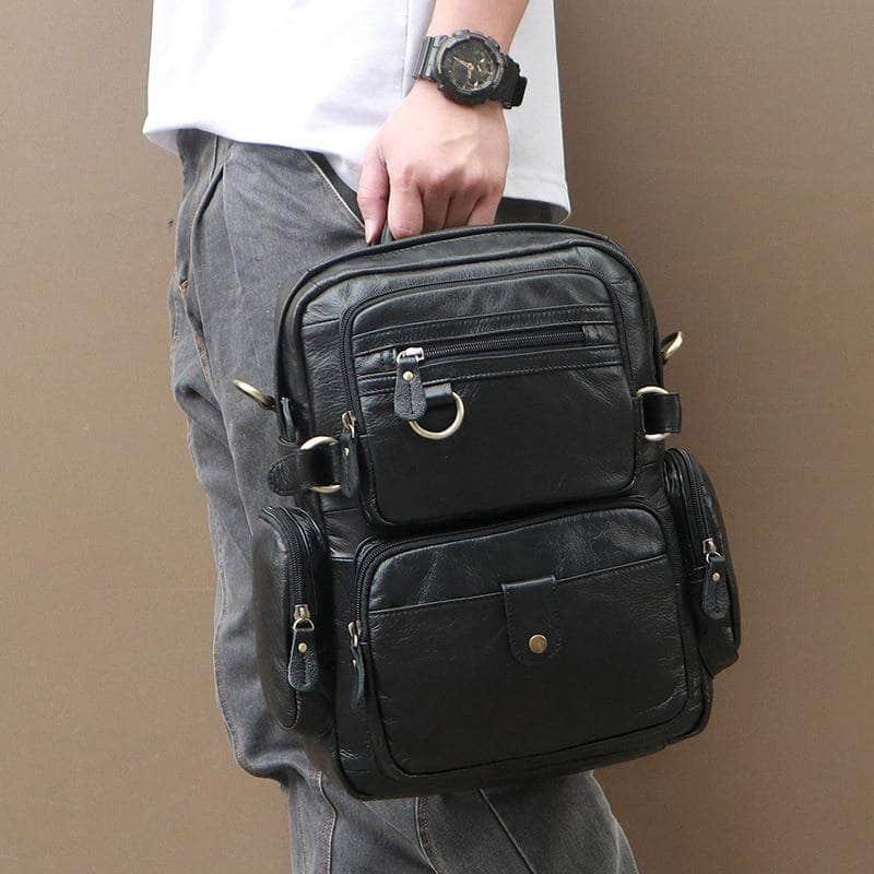 Black Brown Genuine Leather Backpack