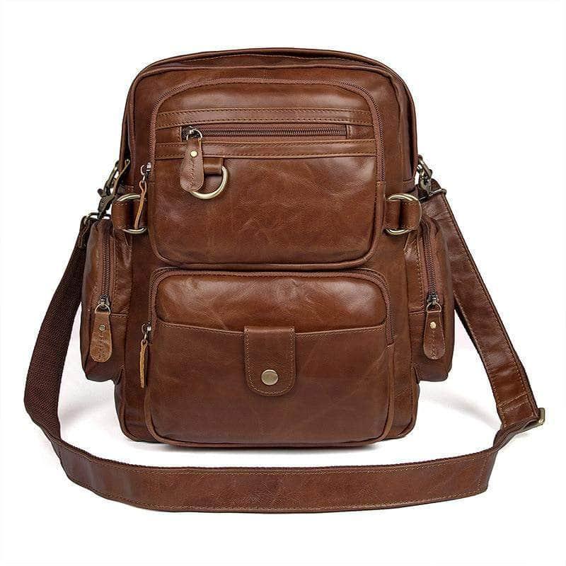 Black Brown Genuine Leather Backpack