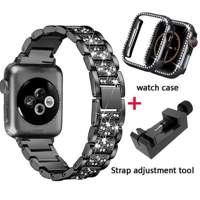 CaseBuddy Australia Casebuddy black band and case / 44mm Diamond Band Apple Watch 6 5 4 3 SE 44/42/40/38 Stainless Steel