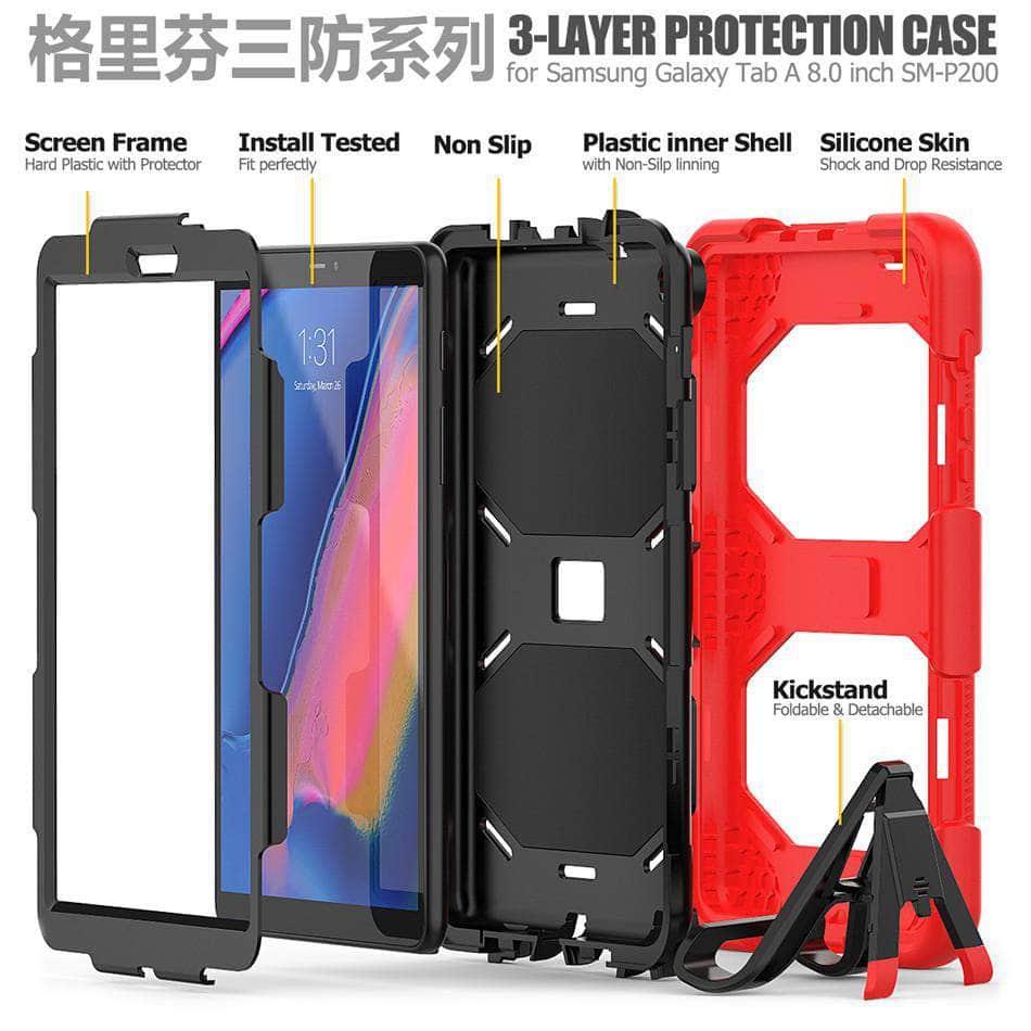 For Samsung galaxy tab A 8.0 2019 Case (S Pen) SM-P200 P205 P207 Shockproof Hard Military Heavy Duty Rugged Stand Cover - CaseBuddy