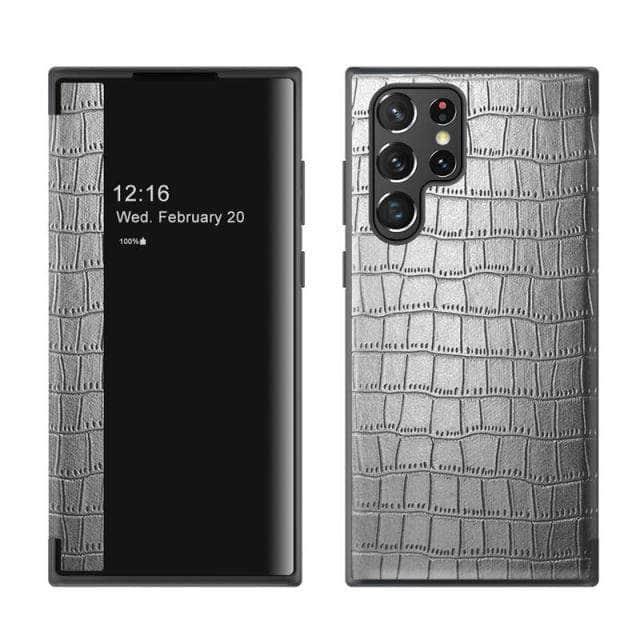 CaseBuddy Australia Casebuddy S22 / Silver Galaxy S22 Luxury Crocodile Texture PU Leather  Flip Cover