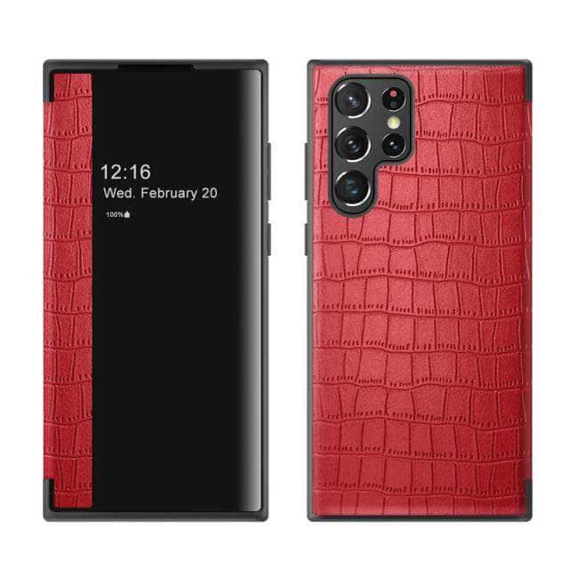 CaseBuddy Australia Casebuddy S22 / Red Galaxy S22 Luxury Crocodile Texture PU Leather  Flip Cover