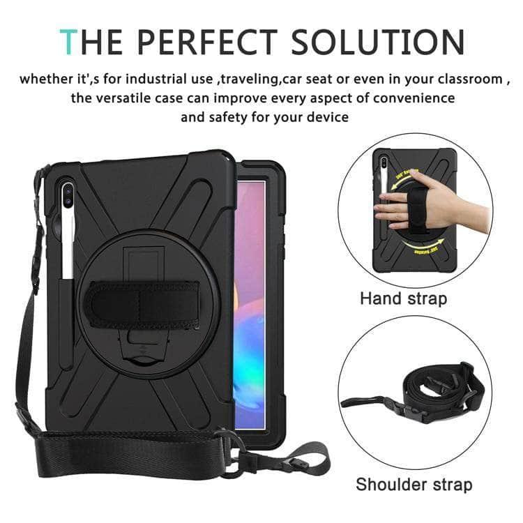 Galaxy Tab S6 10.5 2019 T860 T865 Rugged Hybrid Stand Cover Handle Rotate Pencil Holder Kids - CaseBuddy