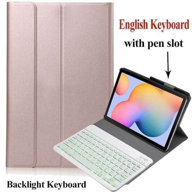 CaseBuddy Australia Casebuddy Rose gold backlight Galaxy Tab S6 Lite 10.4 P610 P615 Wireless Bluetooth Keyboard Backlit Case