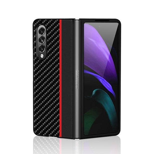 CaseBuddy Australia Casebuddy For Galaxy Z Fold 3 / Red Galaxy Z Fold 3 Carbon Fiber Texture Leather Cover