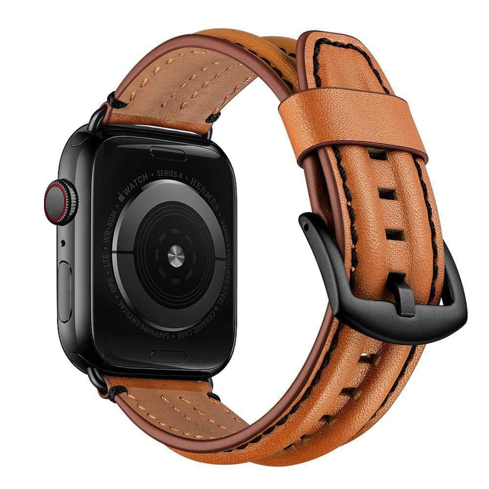 Genuine Leather Strap Apple Watch 3 4 5 6 SE Band 44/40/42/38 Double Keel Belt - CaseBuddy