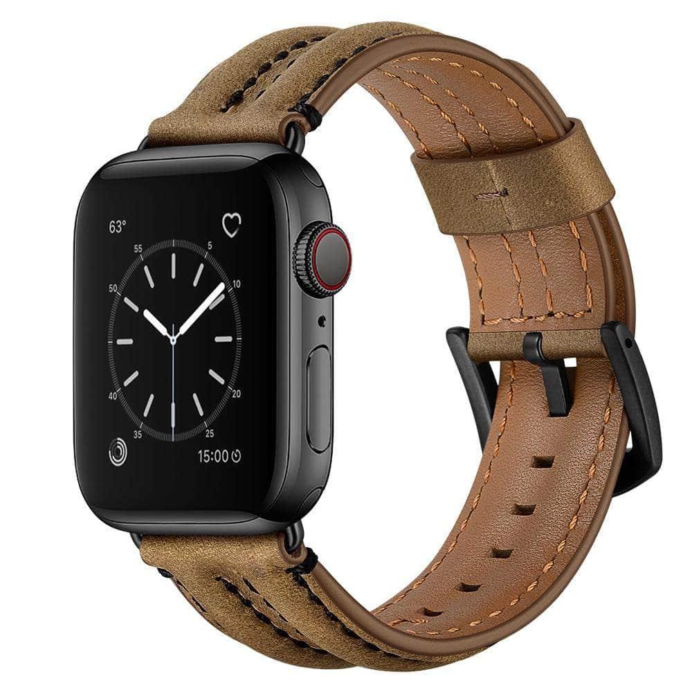 Genuine Leather Strap Apple Watch 3 4 5 6 SE Band 44/40/42/38 Double Keel Belt - CaseBuddy