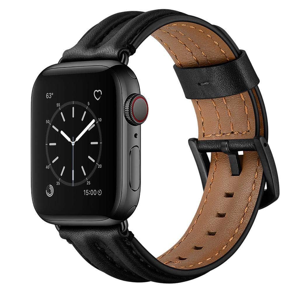 Genuine Leather Strap Apple Watch 3 4 5 6 SE Band 44/40/42/38 Double Keel Belt - CaseBuddy