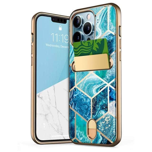 CaseBuddy Australia PC + TPU / Ocean I-BLASON iPhone 13 Pro Max Cosmo Slim Designer Wallet Card Holder