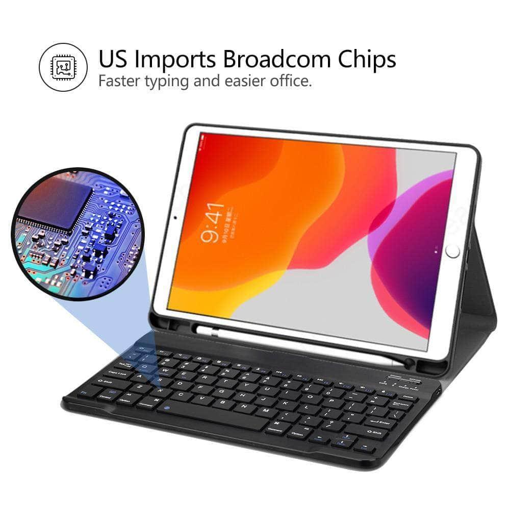 iPad 10.2 2019/2020 (iPad 7/8) PU Leather Keyboard Case Wireless Bluetooth Pencil Holder - CaseBuddy