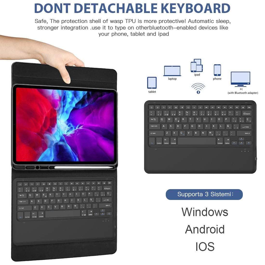 iPad Pro 12.9 2020 Bluetooth Keyboard Pen Holder Leather Tablet Protective Smart Case - CaseBuddy