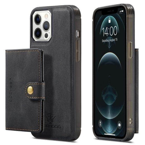 CaseBuddy Australia Casebuddy iPhone 13 Pro / Black iPhone 13 Pro Back Leather Card Holder Case