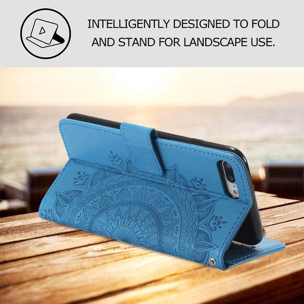 Casebuddy iPhone 13 Pro Max Embossed Mandala Flower Case iPhone Leather Wallet Flip Case