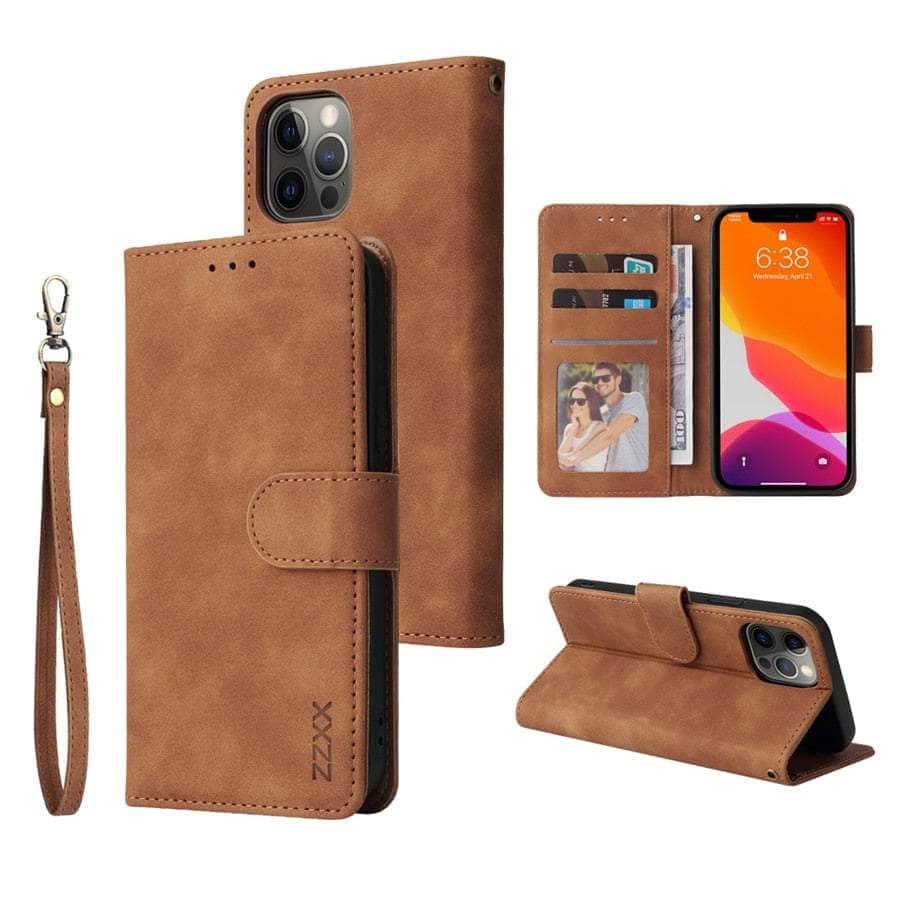 Casebuddy Brown / iPhone 14 iPhone 14 Wallet Lanyard Credit Card Case