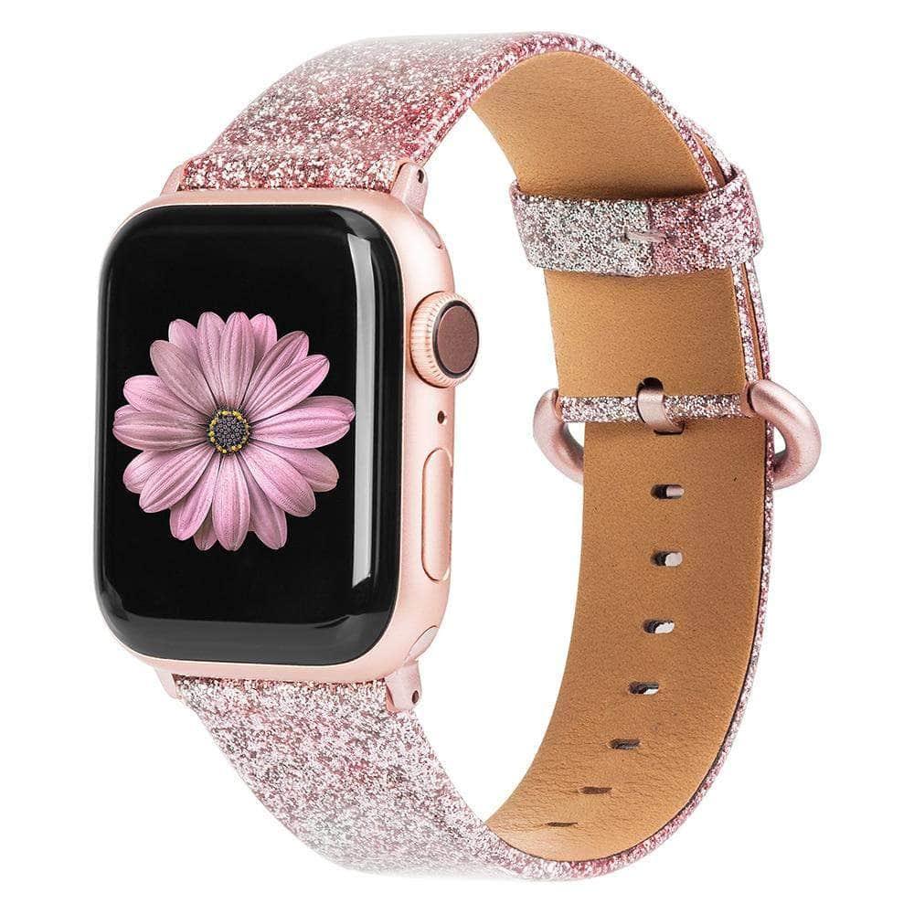 Leather Bling Diamond Band Apple Watch Band 6 5 4 3 2 SE 44/42/40/38 - CaseBuddy