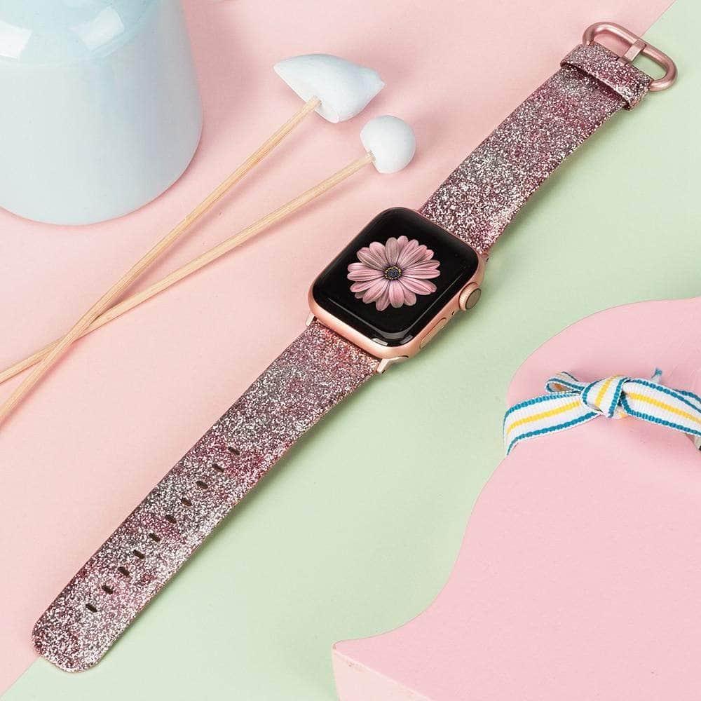 Leather Bling Diamond Band Apple Watch Band 6 5 4 3 2 SE 44/42/40/38 - CaseBuddy