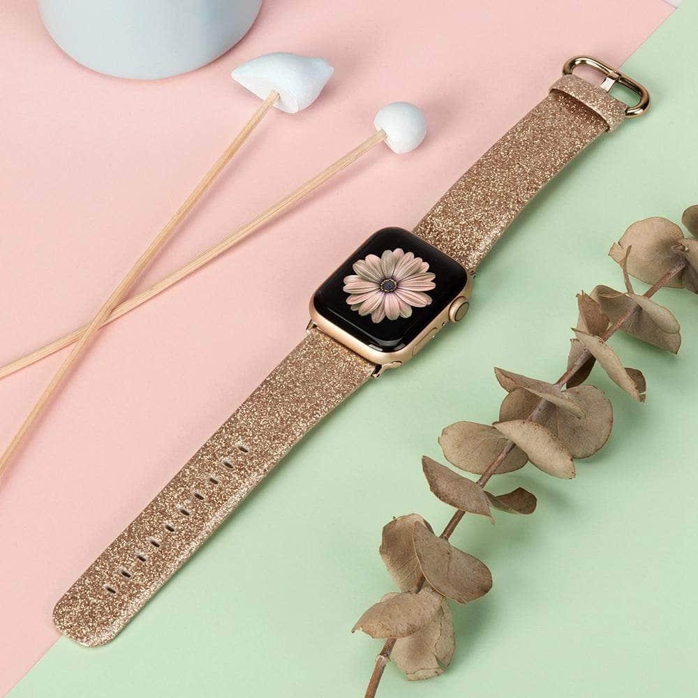 Leather Bling Diamond Band Apple Watch Band 6 5 4 3 2 SE 44/42/40/38 - CaseBuddy