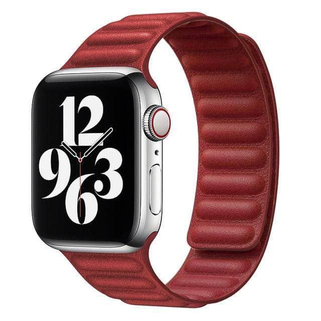 Leather Link Strap Apple Watch 6 5 4 3 2 SE 44/42/40/38 Adjustable Magnetic Bracelet - CaseBuddy