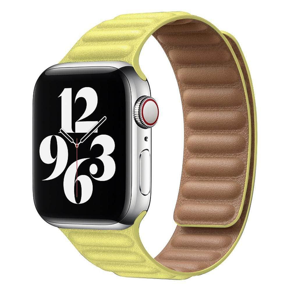 Leather Link Strap Apple Watch 6 5 4 3 2 SE 44/42/40/38 Adjustable Magnetic Bracelet - CaseBuddy