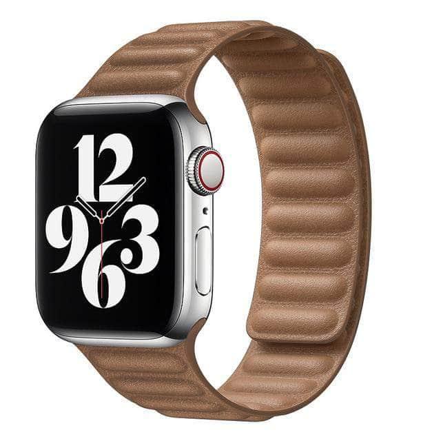 Leather Link Strap Apple Watch 6 5 4 3 2 SE 44/42/40/38 Adjustable Magnetic Bracelet - CaseBuddy