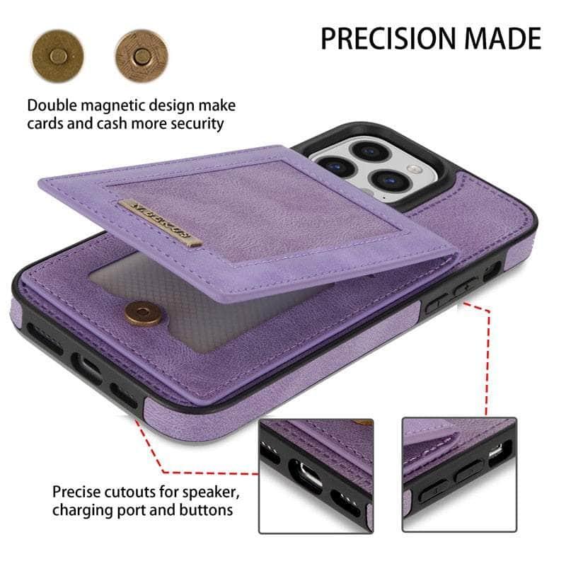 Casebuddy Luxury Vegan Leather iPhone 14 Wallet Card Slots Holder