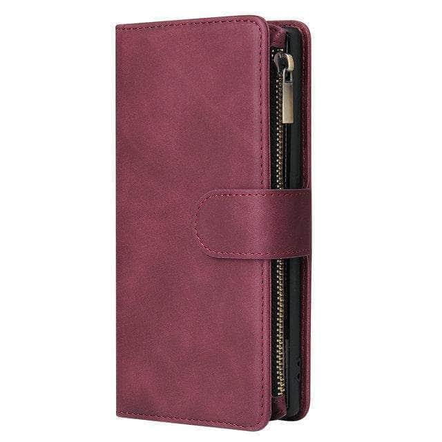 CaseBuddy Australia Casebuddy For S21 / Dark Red / Case & Strap Multifunction Leather Wallet Zipper Galaxy S21 Case