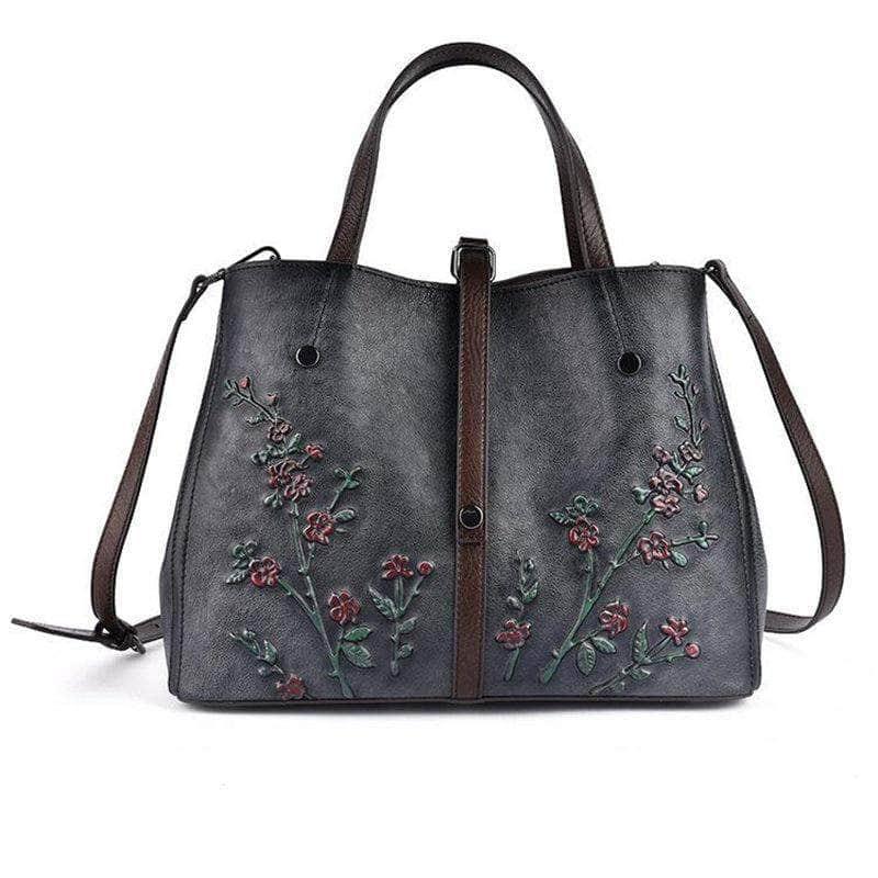 CaseBuddy Australia Casebuddy Nesitu A4 Flower Pattern Genuine Leather Women Handbag