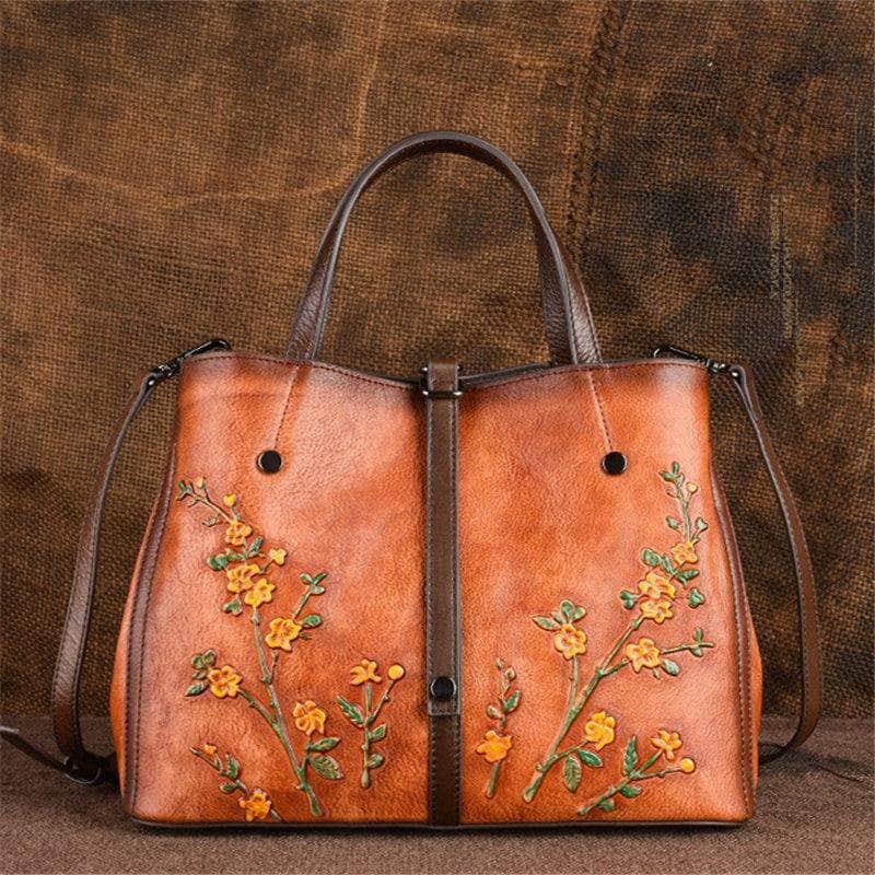 CaseBuddy Australia Casebuddy Nesitu A4 Flower Pattern Genuine Leather Women Handbag