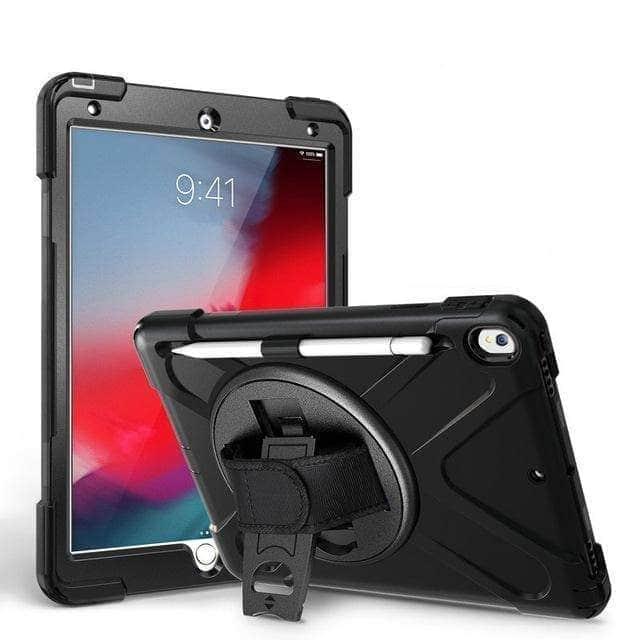 CaseBuddy Casebuddy Black Premium Armor Shockproof Hand Shoulder Strap Case iPad Air 3 2019 with Pencil Holder