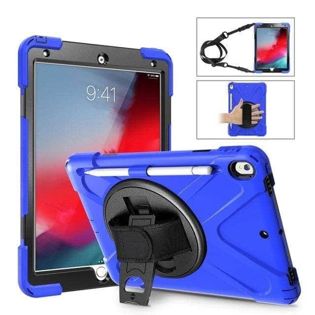 CaseBuddy Casebuddy Dark Blue Premium Armor Shockproof Hand Shoulder Strap Case iPad Air 3 2019 with Pencil Holder