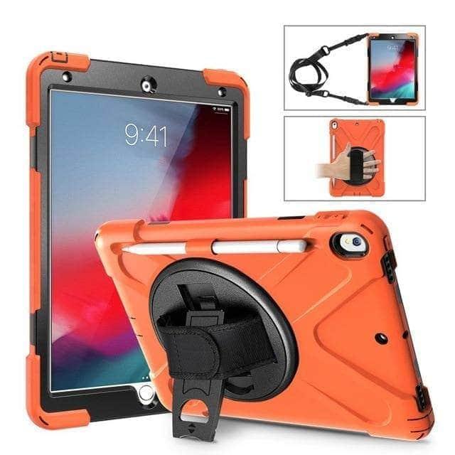 CaseBuddy Casebuddy Orange Premium Armor Shockproof Hand Shoulder Strap Case iPad Air 3 2019 with Pencil Holder