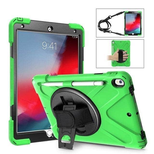 CaseBuddy Casebuddy Light Green Premium Armor Shockproof Hand Shoulder Strap Case iPad Air 3 2019 with Pencil Holder