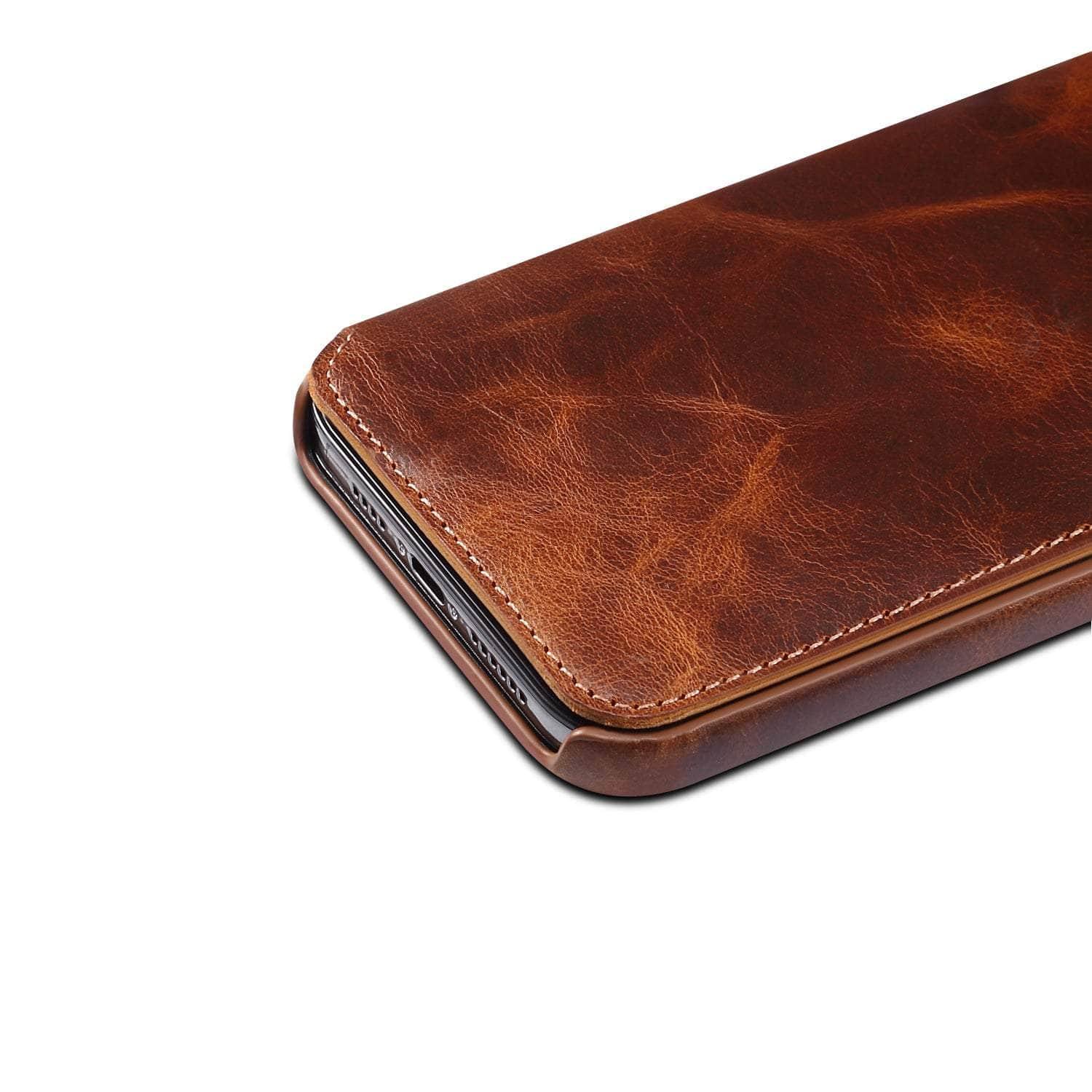 Casebuddy Real Leather iPhone 14 Leather Retro Wallet Case