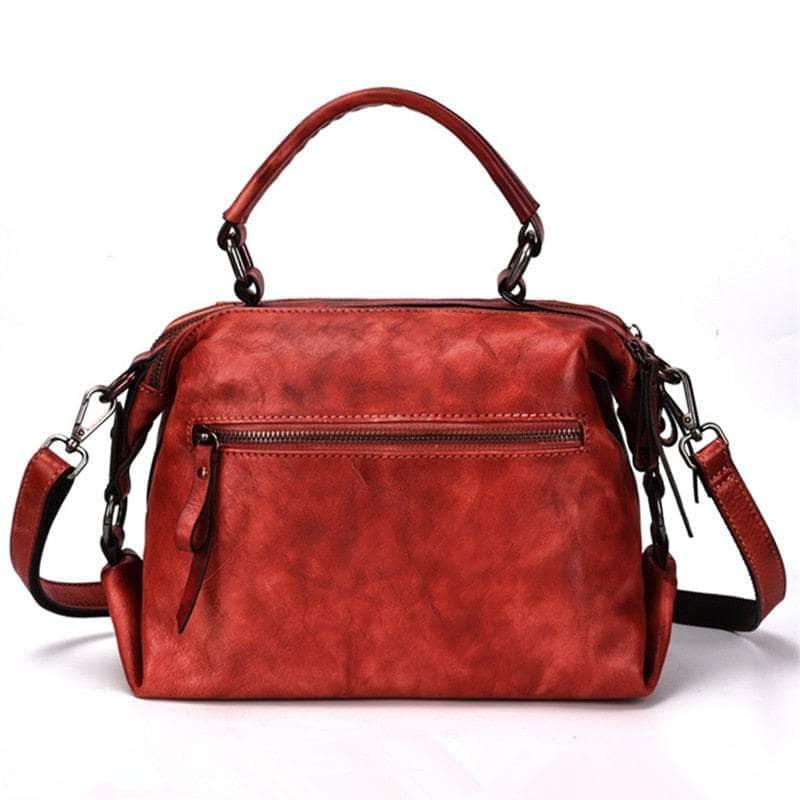 Casebuddy Red Flower Pattern Genuine Leather Women Handbag