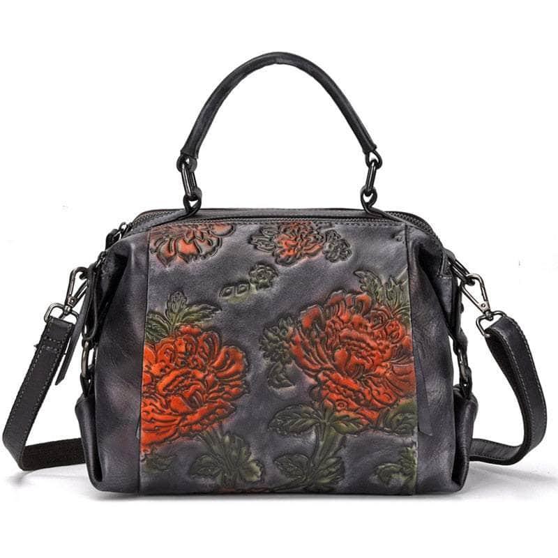 Casebuddy Red Flower Pattern Genuine Leather Women Handbag