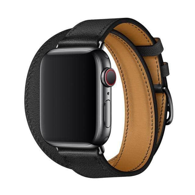 CaseBuddy Australia Casebuddy Black Black / 40mm Swift Double Tour Apple Watch 1 2 3 4 5 6  38/40/42/44 Real Leather Strap