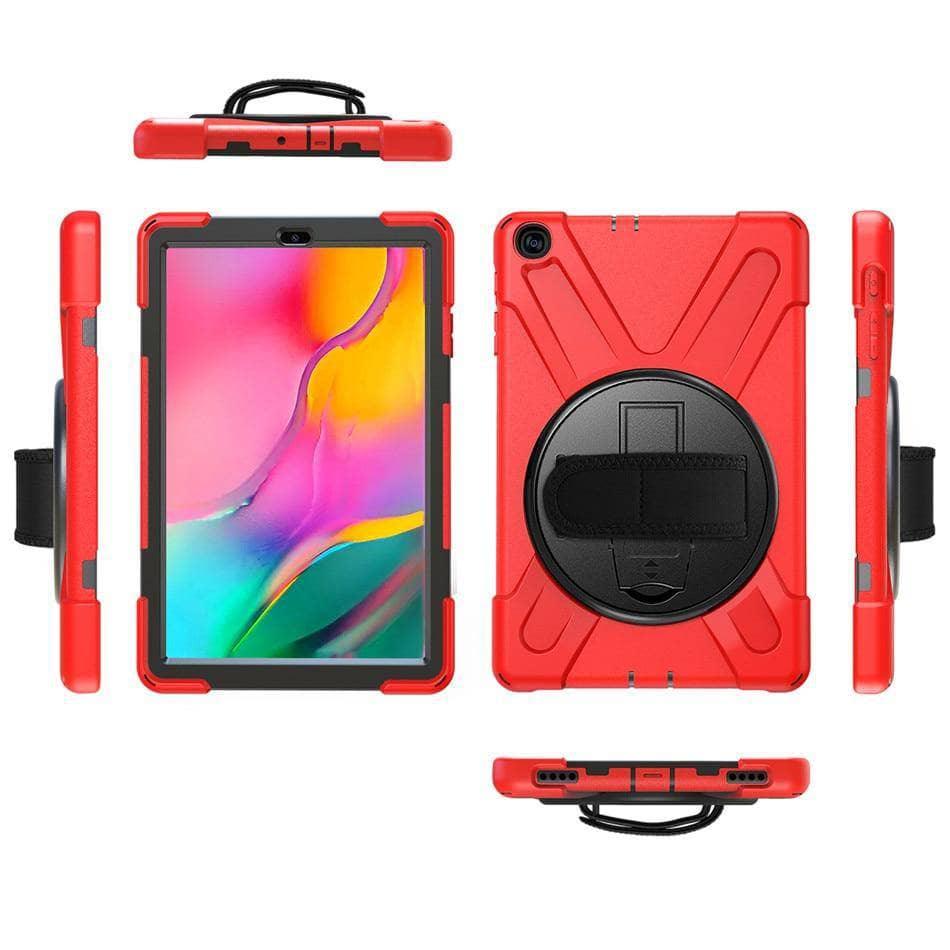 Tab A 10.1 2019 T510 T515 Rugged PC+Silicone Hard Cover 360 Swivel Stand Holder Hand & Neck Strap - CaseBuddy