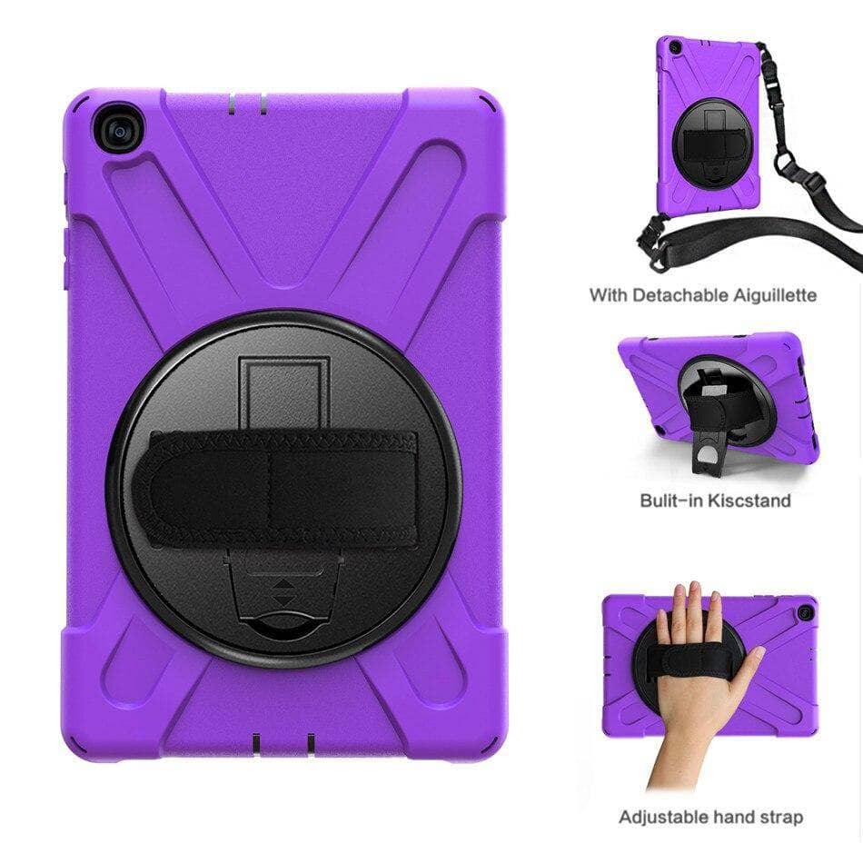 Tab A 10.1 2019 T510 T515 Rugged PC+Silicone Hard Cover 360 Swivel Stand Holder Hand & Neck Strap - CaseBuddy