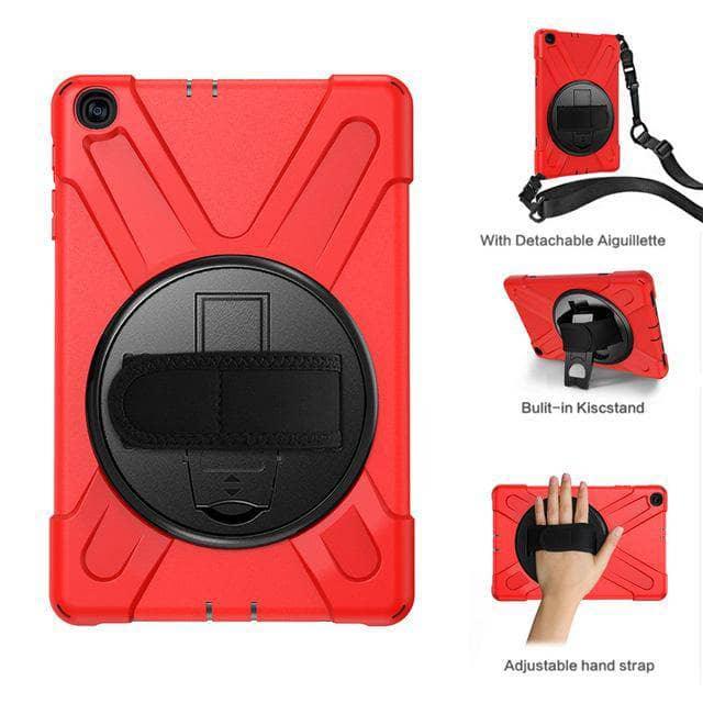 Tab A 10.1 2019 T510 T515 Rugged PC+Silicone Hard Cover 360 Swivel Stand Holder Hand & Neck Strap - CaseBuddy