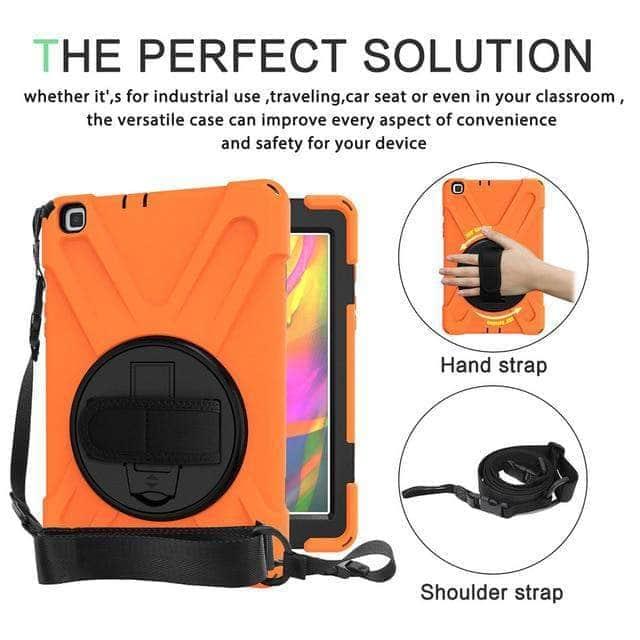 CaseBuddy Casebuddy Orange Tab A 8.0 2019 Heavy Duty Rugged Shockproof Case 360 Rotate Kickstand/Hand+Neck Strap SM-T290 T295 T297