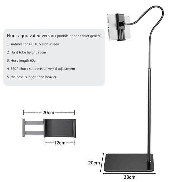 Tablet Floor Stand iPad 4.6-10.5 inch Retractable 360° Rotating Metal - CaseBuddy