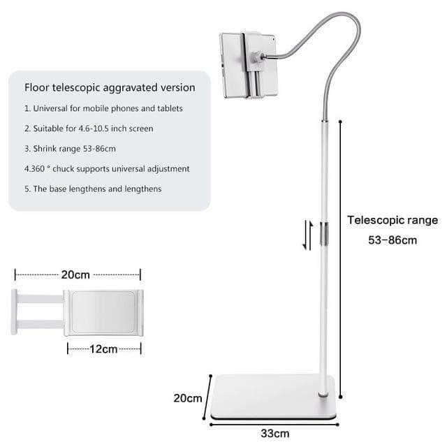 Tablet Floor Stand iPad 4.6-10.5 inch Retractable 360° Rotating Metal - CaseBuddy