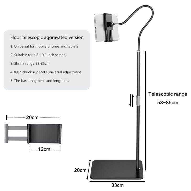 Tablet Floor Stand iPad 4.6-10.5 inch Retractable 360° Rotating Metal - CaseBuddy